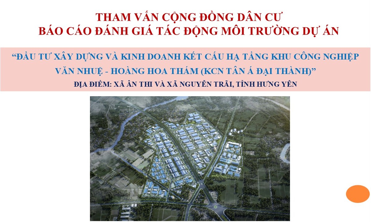 UBND xã Nguyễn Trãi tổ chức hội nghị lấy ý kiến cộng đồng về Báo cáo đánh giá tác động môi trường Dự án đầu tư xây dựng và kinh doanh kết cấu hạ tầng khu công nghiệp Văn Nhuệ - Hoàng Hoa Thám (KCN Tân Á Đại Thành)
