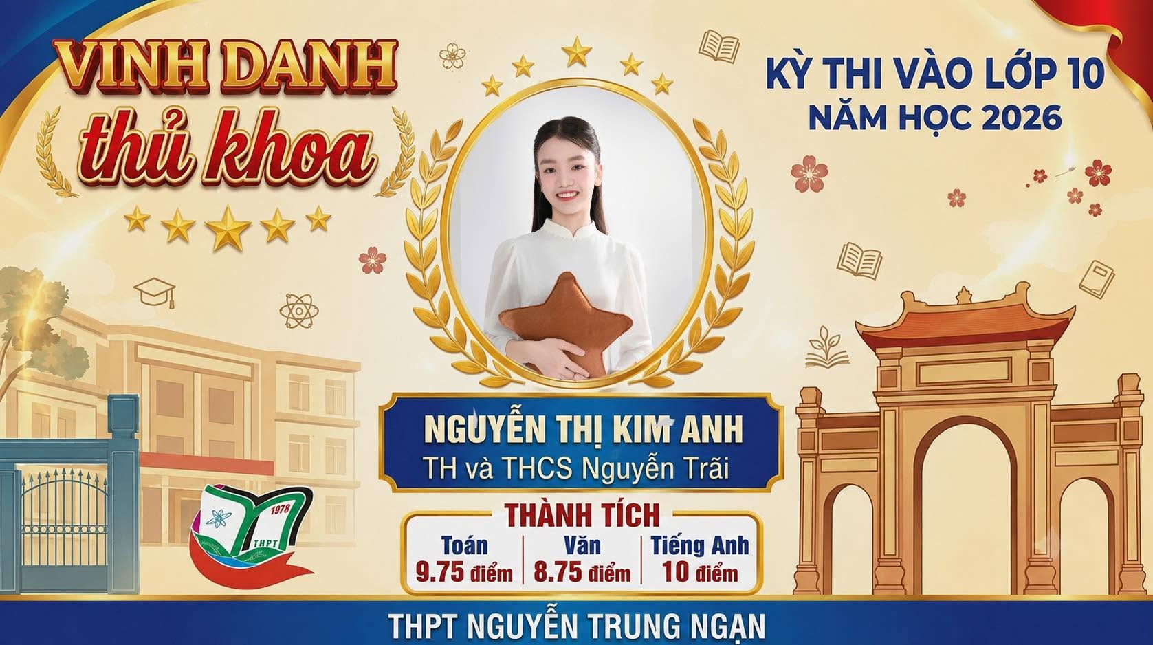 Em Nguyễn Thị Kim Anh – Thủ khoa kỳ thi vào lớp 10 năm học 2026 – 2027 trường THPT Nguyễn Trung Ngạn